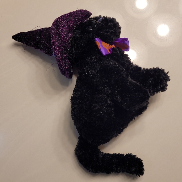 Black Cat With Sparkling Purple Witch's Hat & Jack O Lantern Bow-Tie DAN DEE - Picture 10 of 16